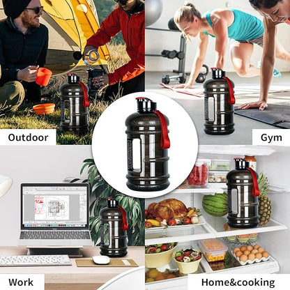 TOOFEEL 2.2 Liter Gym Water Bottle - 100% Leak Proof Big Sports Water Bottle Larger than 74 oz Water Bottle with Visible Volume for Drinking (74oz Transparent Black)