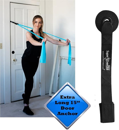 USA Heavy Duty 15" Long Door Anchor Attachment. Thick Anchor Wheel to Protect Door and Neoprene Padded Loop to Protect Resistance Bands. Plus an Exclusive iPhone App and E-Book.