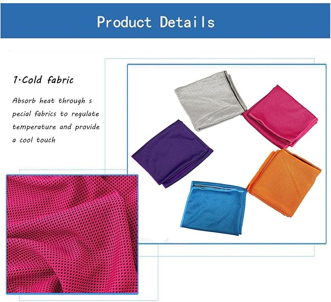 5 Pack Cooling Towel 47"x13.78"(120x35cm) Microfiber, Soft Breathable Chilly Towel Stay Cool for Yoga, Sport, Gym, Workout, Camping, Fitness, Running(5, Grey+Blue+Rose Red+Purple+Orange)