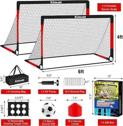 Kids Soccer Goal for Backyard Set - 2 of 6x4 ft Soccer Goals Training Equipment, Soccer Net for Kids Age 3-5 6-8 8-10 10-12, Ball, Targets for Toddler Kid Youth Soccer Games Sports Outdoor Play