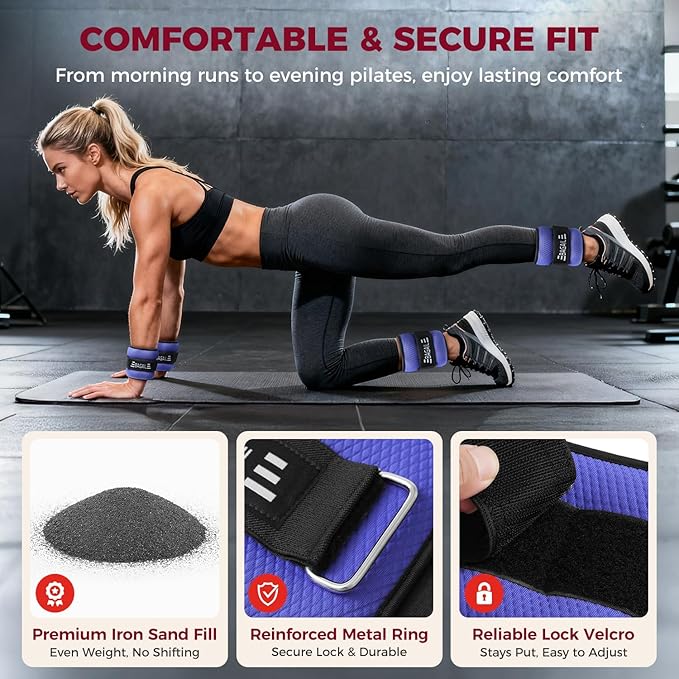 BAGAIL Ankle Wrist Weights for Women & Men, One Pair of 1/2/4/6/8/10 LBS Wearable Leg Arm Weights with Sleek Design & Secure Fit for Walking, Running, Pilates, Home Fitness & Physical Therapy
