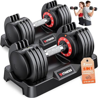 XDDIAS Adjustable Dumbbell Set of 2, 25/55/80/90LB Dumbbell Set- 1-Hand Fast Adjustment with Anti-Slip Handle, Compact Free Weights Dumbbells Set for Men/Women Home Gym Strength Training Equipment