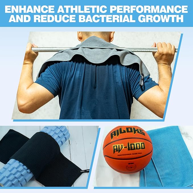 Microfiber Gym Towels with Snap Straps, Yoga Towel for Home and Gym, 16 Inch x 28 Inch, 6 Pack (Black/Blue, 16" x 28")
