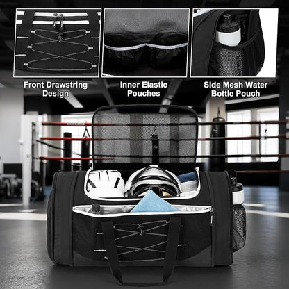 DSLEAF Boxing Gym Bag with Shoe Space and Expanded Design, Boxing Duffle Bag with Ventilated Mesh for All Gear, Suitable for MMA, BJJ, Kickboxing, Muay Thai and Other Combat Sports