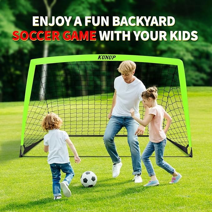 2 Set Kids Soccer Goals for Backyard with Training Equipment, Portable Foldable Practice Nets with Ball, Dice & Mat, Cones, Air Pump and Carry Bag for Toddler Youth Outdoor Sports Game