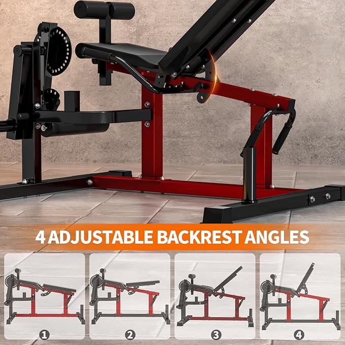 JEEKEE 6-in-1 Leg Extension and Curl Machine, Adjustable Leg Workout Machine for Lower Body Training, 700LB Capacity Plate Loaded Leg Developer for Quads, Hamstrings & Glutes, Home Gym Equipment