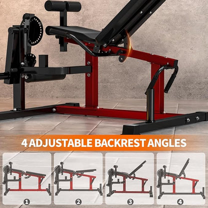 JEEKEE 6-in-1 Leg Extension and Curl Machine, Adjustable Leg Workout Machine for Lower Body Training, 700LB Capacity Plate Loaded Leg Developer for Quads, Hamstrings & Glutes, Home Gym Equipment