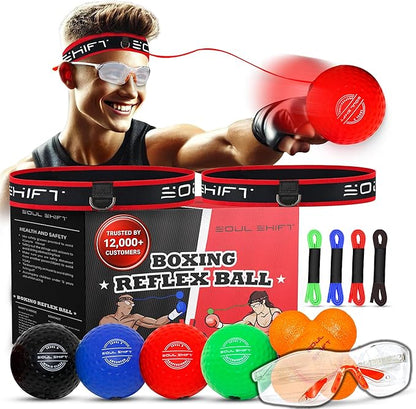 Soul Shift - Boxing Reflex Ball – Dual Competition Set | 2 Adjustable Headbands + 2 Training Balls + App Included | Speed, Agility & Hand-Eye Coordination for Adults & Kids | MMA Training Equipment