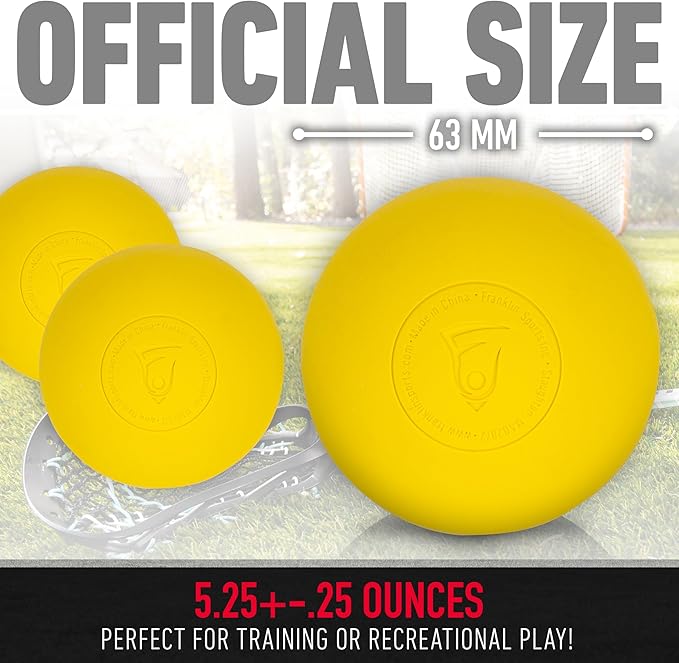 Franklin Sports Lacrosse Balls - Official Size Lax Balls for Practice - Rubber 63mm Outdoor Lacrosse Balls - Great for Muscle Massage Therapy + Yoga - White + Yellow
