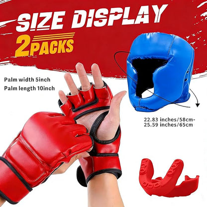 14 Pcs Boxing Set Boxing Equipment Set for Beginners Including 2 Pair of 6 oz Boxing Gloves Headgear Helmet Hand Wraps Mouth Guards Gifts for Kids Beginners Training Equipment