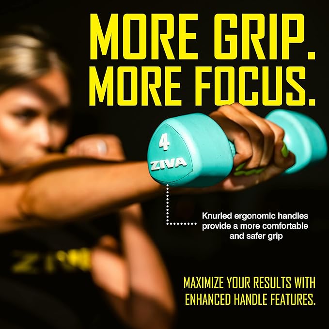 ZIVA RPU Tribell Dumbbell Pair – Premium Urethane-Coated Hand Weights with Ergonomic textured Grip & Steel Core – 2–20 lb Sets in Multiple Colors for Strength Training