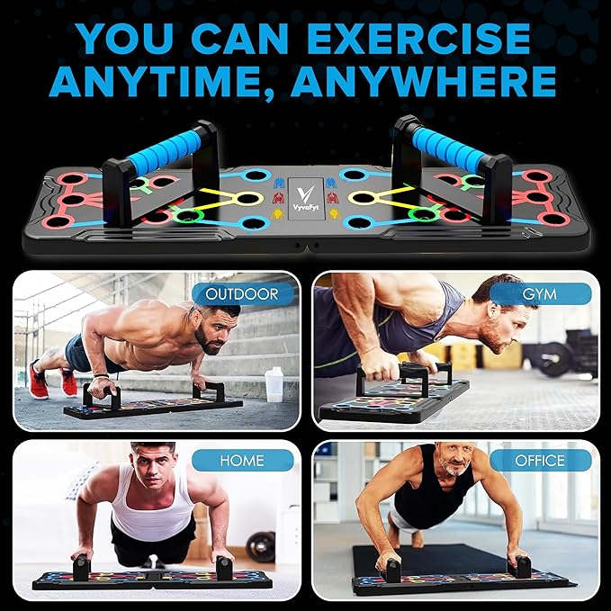 Foldable Push Up Board - Home Workout Equipment with Color-Coded System - Multi-Functional Push-Up Stands for Strength Training, Chest, Arms & Core - Portable Gym for Men & Women