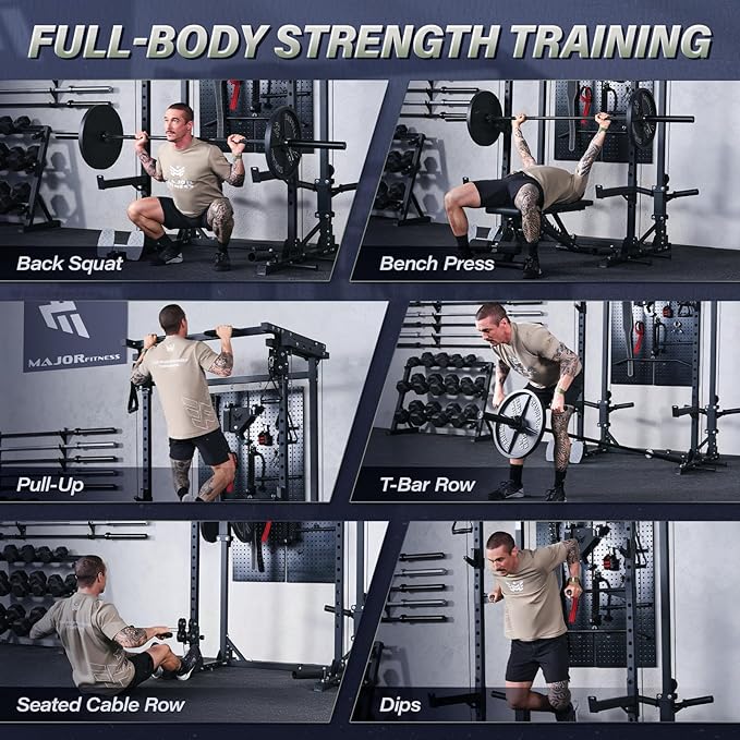 MAJOR FITNESS Drone3 Power Rack, 2500lbs Multi-Function Home Gym Squat Rack with Dual Pulley System, Pull-Up Bar & J-Hooks, Heavy-Duty Steel Frame for Maximum Stability & Strength Training
