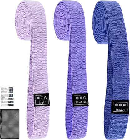 Fabric Resistance Bands - 3-Pack Set, Long Cloth Exercise Bands for Home Workout Strength Training, Yoga & Pilates | with Storage Bag
