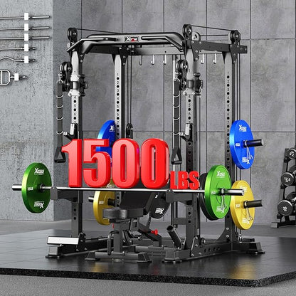 Power Cage Multi-Function Power Rack with Cable Crossover System,1800 LBS Capacity Squat Rack with Weight Bench,for Home Gym