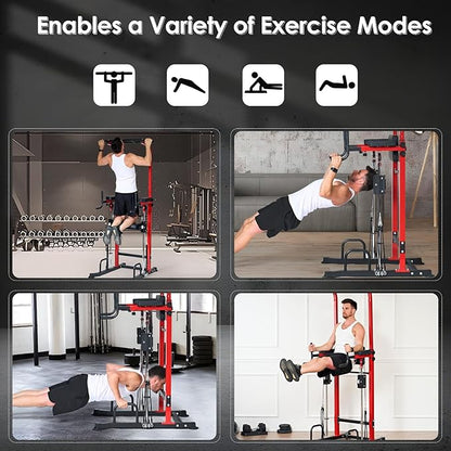 SogesPower Power Tower Dip Station Pull Up Bar for Home Gym Multi-Function Adjustable Height Strength Training Workout Equipment
