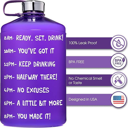 HydroMATE Large Gallon 128 oz Motivational Water Bottle with Handle and Time Marker Reusable BPA Free Jug Times Marked to Ensure You Drink More Water Throughout The Day Hydro MATE 128oz