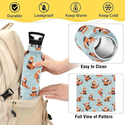 20 Oz Water Bottle for Boys Girls Cute Red Panda Kids Insulated Stainless Steel Water Cup for Sports Travel and School