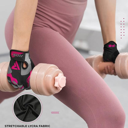 RDX Weight Lifting Gloves Women Fitness Workout, Anti Slip Padded Palm Grip Protection, Elasticated Breathable, Powerlifting Gym Bodybuilding Strength Training, Half Finger, Cycling Calisthenics