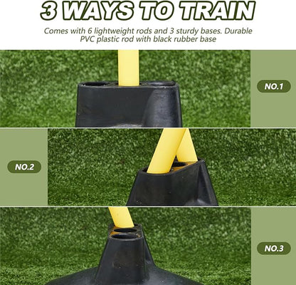 Wenqik 12 Pcs Soccer Agility Poles Set with 6 Training Poles Soccer Bases Detachable Speed Pole Highly Visible Yellow Sports and Agility Training Equipment Slalom Poles to Improve Balance Quickness