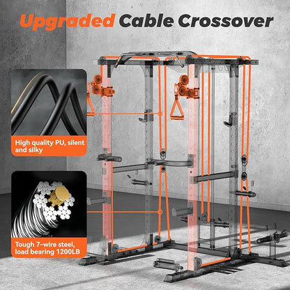 FEIERDUN FLA01 Power Cage Multi Function Squat Rack with Cable Crossover System,2000LBS Capacity with LAT Pulldown,10-in-1 Home Gym