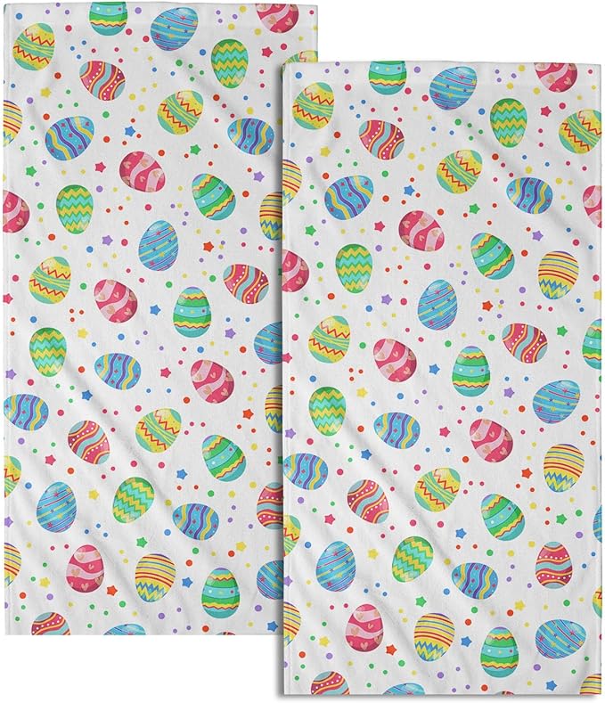 Easter Colorful Egg Towel 2 Pack 14"x28" Happy Holiday Decorative Kitchen Towels Spring Dish Finger Towels for Kitchen Bathroom Shower Hotel Gym