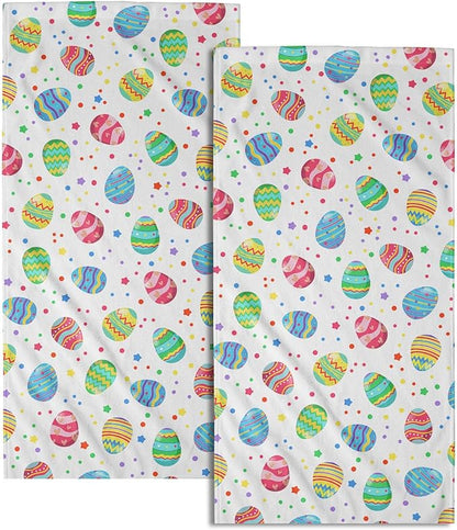 Easter Colorful Egg Towel 2 Pack 14"x28" Happy Holiday Decorative Kitchen Towels Spring Dish Finger Towels for Kitchen Bathroom Shower Hotel Gym