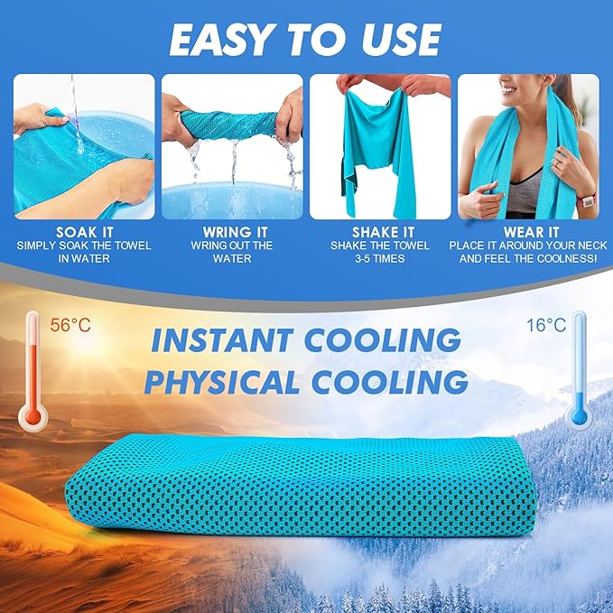 20 Pack Cooling Towels (47"x12") for Neck and Face, Ice Towel for Hot Weather, Soft Breathable Chilly Gym Towels, Microfiber Towel for Work Out, Yoga, Running, Camping & More Activities
