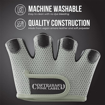 Contraband Pink Label 5537 Womens Micro Weight Lifting Gloves w/Grip-Lock Silicone Padding (Pair) - Minimalist Half Gloves - Apple Watch Friendly