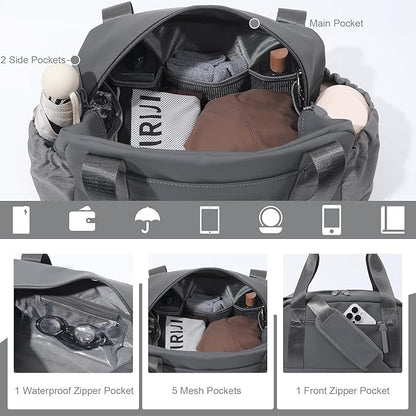 Small Gym Bag for Women, Mini Crossbody Gym Duffle Bag with Wet Compartment, Carry on Gym Tote Bag for Workout Dance Sport Travel (Medium-Grey)