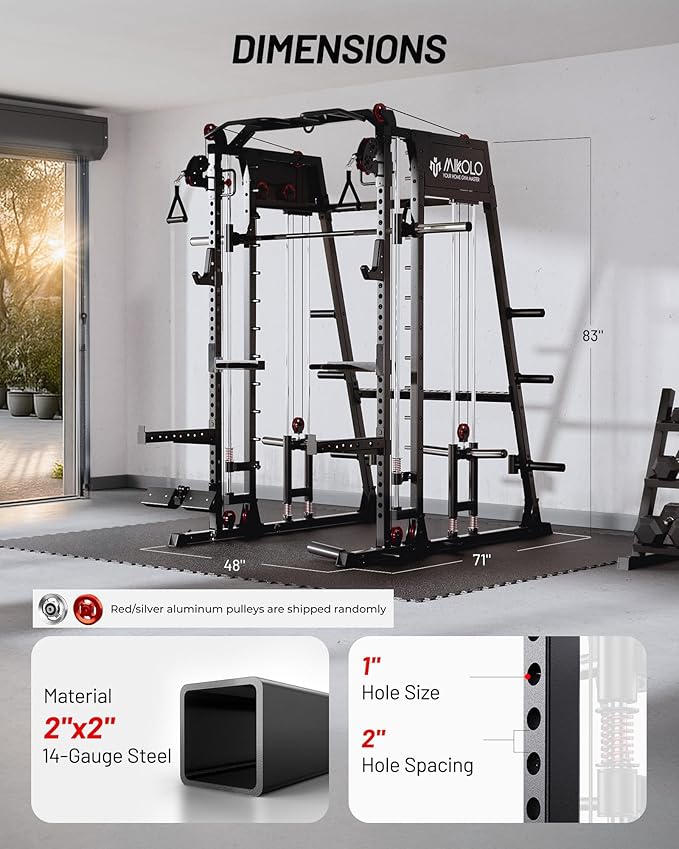 Mikolo M4 2.0 Smith Machine, 2200lbs Squat Rack with LAT-Pull Down System & Cable Crossover Machine, Training Equipment with Leg Hold-Down Attachment