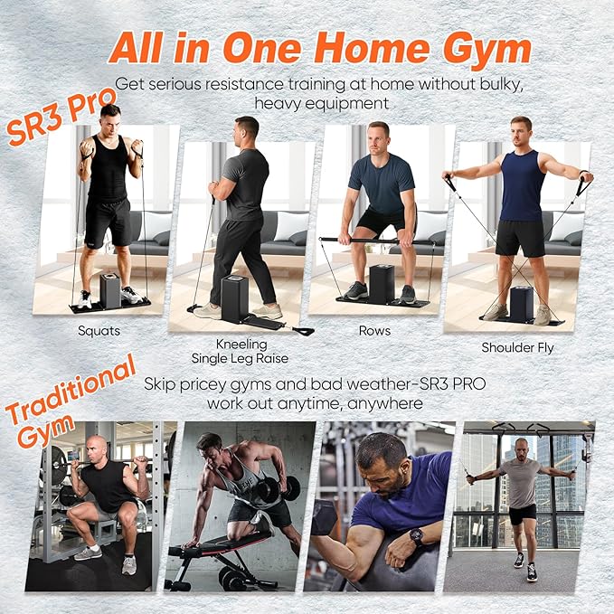 SR3 PRO Portable Smart Home Gym | All-in-One 5-180LBS Resistance Adjustable Trainer for Full Body Strength Training | Foldable Fitness Equipment for Home,Outdoor & Travel Use