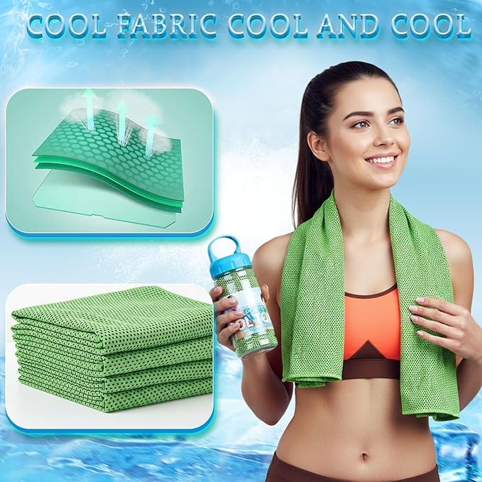 Honoson 10 Pack Cooling Towels Bulk - 47"x12" Soft Breathable Ice Towels for Neck & Face, Portable Chilly Rags Microfiber Sweat Rags for Yoga, Sports, Gym, Workout & Fitness(Green)