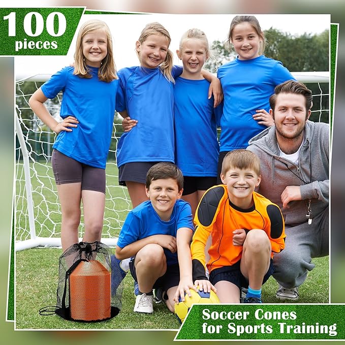 Hanaive 100 Pieces Mini Soccer Cones for Sport Drills 5 Inch Agility Disc Cones with Accessories for Kids Football Training