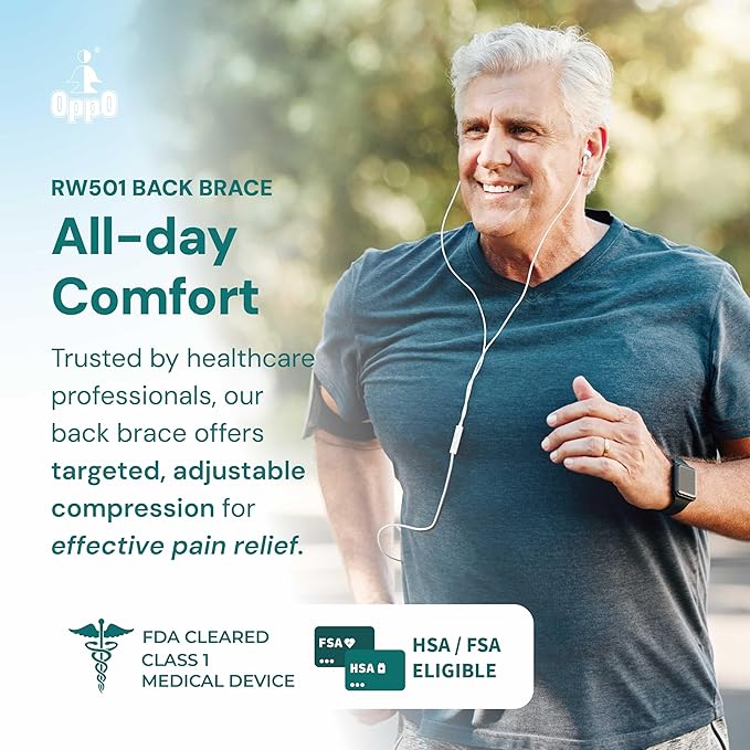 OPPO RW501 Breathable Back Stabilizer with Flexible Stays - Lower Back Pain Relief, Sciatica Pain Relief, Herniated Disc Relief, and Weight Lifting (Black, L/XL, 1-Pack)