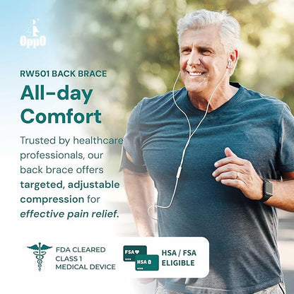 OPPO RW501 Breathable Back Support Belt - Back Stabilizer with Flexible Stays - Relief for Lower Back Pain, Herniated Disc, Sciatica, Scoliosis and Heavy Lifting Work (Black, S/M)