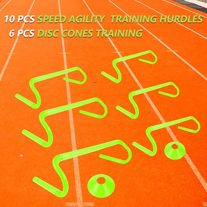 10 Pcs 6" Speed Agility Training Hurdles with 6 Marker Cone Durable Training Hurdle Agility Plyometric All Purpose Speed Hurdle Equipment for Athletes Soccer Basketball Football Practice