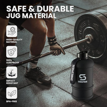 SHAKESPHERE Sports Water Bottle – 1.3L Wide Mouth Water Jug, Leakproof BPA-Free Gym Bottle for Men & Women, Great for Daily Hydration, Training, Travel, Outdoor Activities & Sports – Matte Black