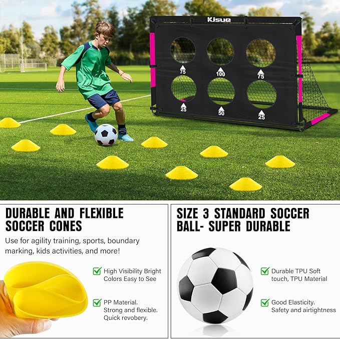 Kids Soccer Goal for Backyard Set - 2 of 6x4 ft Soccer Goals Training Equipment, Soccer Net for Kids Age 3-5 6-8 8-10 10-12, Ball, Targets for Toddler Kid Youth Soccer Games Sports Outdoor Play