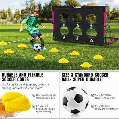 Kids Soccer Goal for Backyard Set - 2 of 6x4 ft Soccer Goals Training Equipment, Soccer Net for Kids Age 3-5 6-8 8-10 10-12, Ball, Targets for Toddler Kid Youth Soccer Games Sports Outdoor Play