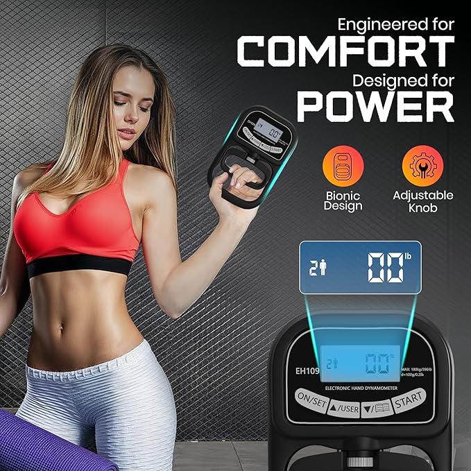Hand Grip Strength Tester 396lbs/180kg – Digital Dynamometer with LED Display, Adjustable Handle, Forearm Trainer for Gym, Rehab & Athletes