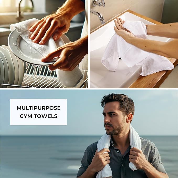 Premium Ultra Absorbent Gym Towels for Workout, Yoga & Sports Quick Dry Cotton Towels Ideal Sweat Towel, Face, Perfect Size for Gym Bag Bathroom Use (12)