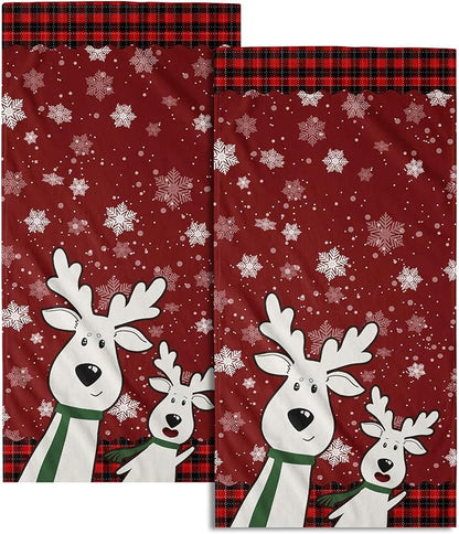 Winter Cute Deer Hand Towels Set of 2 Merry Christmas Red Black Red Buffalo Plaid Moose Elk Snowflake Decor Kitchen Towels Happy Holiday Red Dish Towel Super Soft Tea Towels for Bathroom Gym Spa
