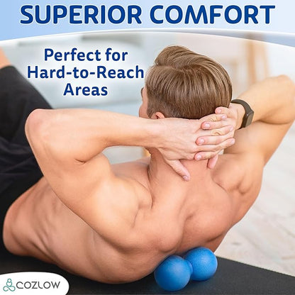 COZLOW Double Lacrosse Massage Ball - Blazing Blue - Peanut Trigger Point Roller for Mobility, Deep Tissue Therapy, Myofascial Release - Ergonomic Acupressure Tool for Muscle Pain Relief