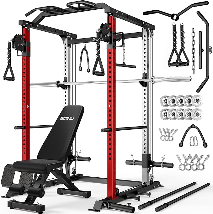 DP01 Power Cage, 2000LBS Squat Rack with with Cable Crossover and Dual Independent Pulley System, Full Cage for Full Body Training, Power Rack with More Training Attachments for Home Gym