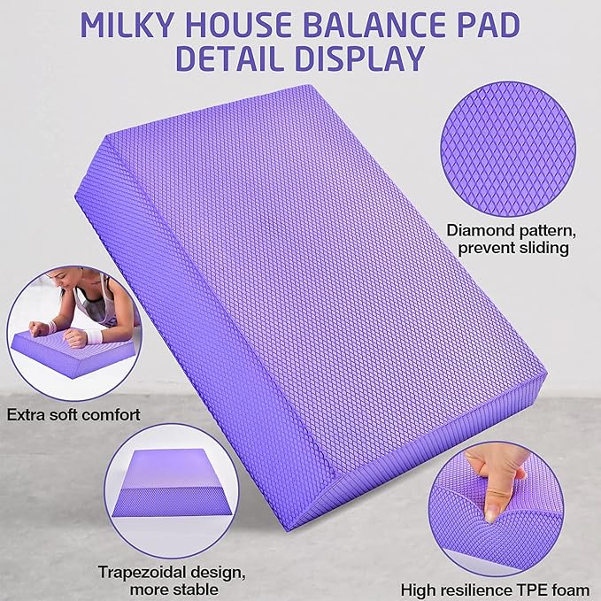 Balance Board Foam Pads, Yoga Mat Board for Balancing Exercises, Knee Cushioned Boards Mat, Women & Kid Fitness Training, 12X9.4X2.4 inch