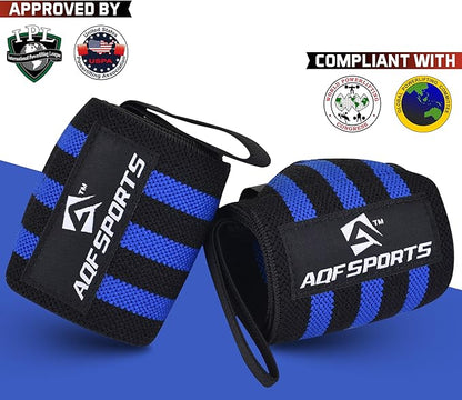 AQF Wrist Wraps for Weightlifting - USPA & IPL Approved 18" Gym Wrist Support with Thumb Loop - Heavy Duty Lifting Wrist Straps for Fitness, Workout, Powerlifting, & Bodybuilding (Pair)