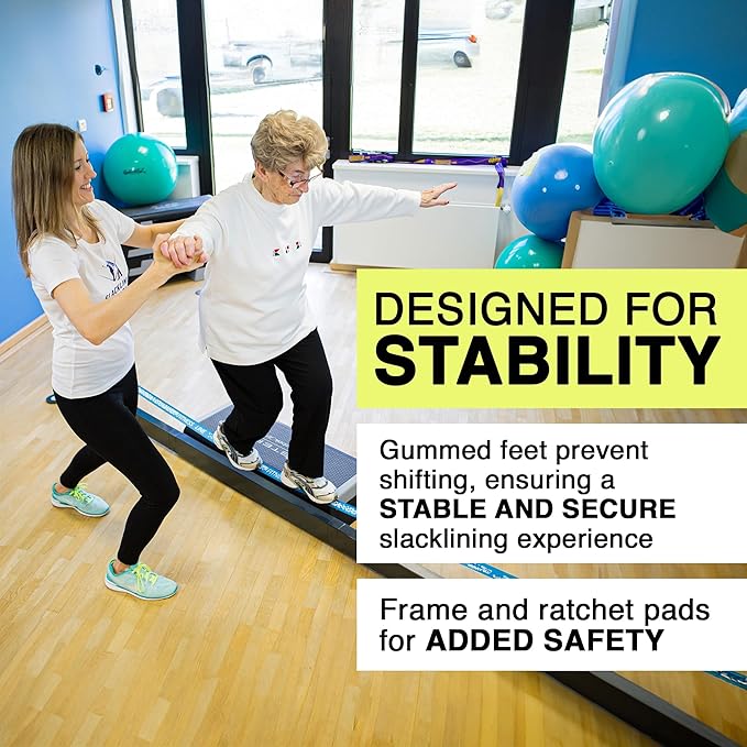 GIBBON Slackrack - Freestanding Outdoor or Indoor Slackline - Slack Line for Kids & Adults - Balance Trainer - Setup in 7ft or 10ft