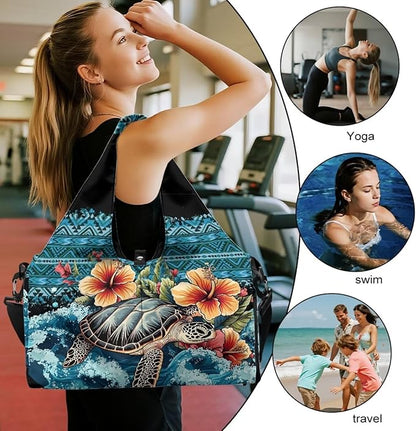 Gym Bag with Yoga Mat Holder Large Tote Bag With Multi Pockets for Women Men Dry Wet Separated Pocket Carryall Yoga Tote Bag for Pilates Travel Workout Office