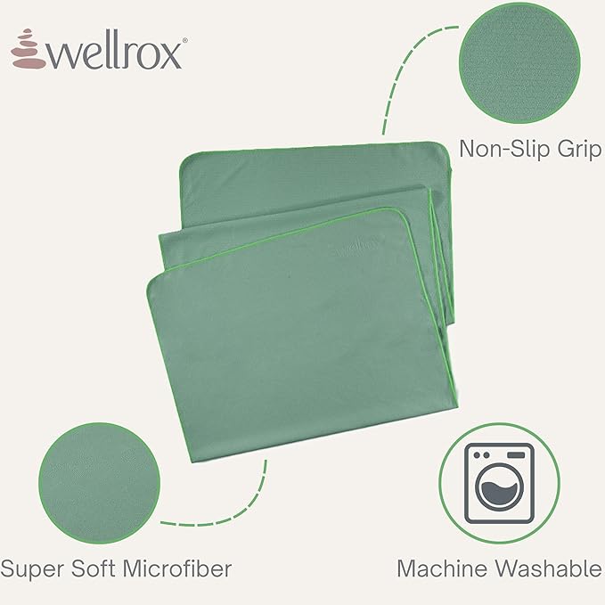Wellrox Microfiber Yoga Mat Towel with Grip – Ultra Absorbent, Super Soft, and Quick Dry Hot Yoga Towel Non Slip for Pilates, Bikram, and Fitness Workouts (74” x 26”, Green)
